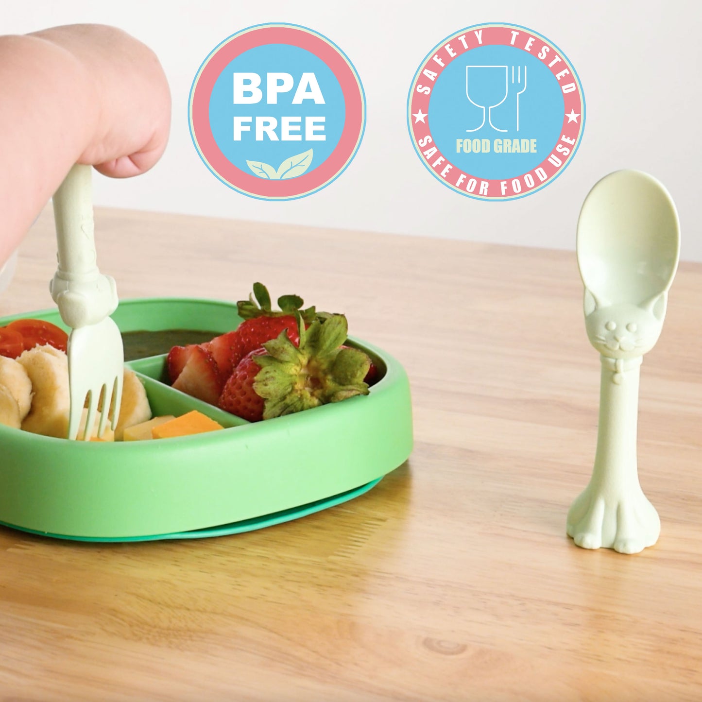 Made in USA Spoon la la Toddler Utensils Set - 6 Pack (3 Spoons & 3 Forks for Kids) - Self-Standing 3D Ergonomic Cat & Dog Handles - BPA-free, Dishwasher Safe, Baby Silverware (Blue, Pink, Mint)