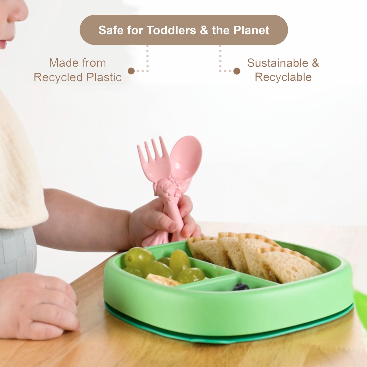 Made in USA Spoon la la Toddler Utensils Set - 6 Pack (3 Spoons & 3 Forks for Kids) - Self-Standing 3D Ergonomic Cat & Dog Handles - BPA-free, Dishwasher Safe, Baby Silverware (Blue, Pink, Mint)