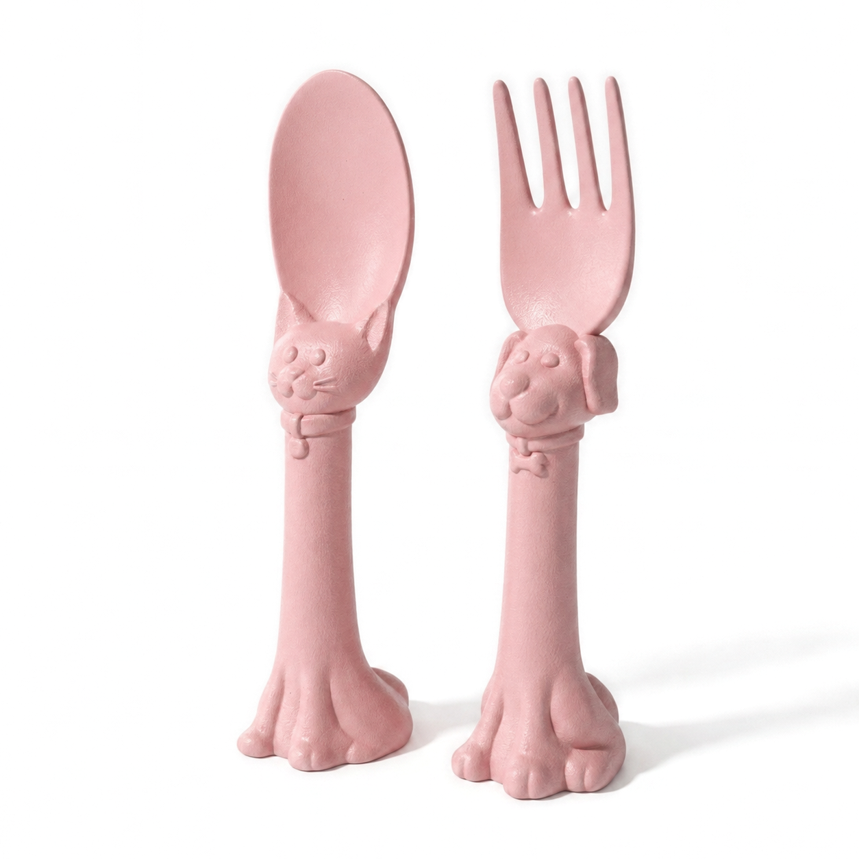 Spoon la la Made in USA Toddler Utensils Silverware Set - 2 Pack (1 Spoon & 1 Fork for Kids) - Self-Standing 3D Ergonomic Cat & Dog Handles - BPA-free, Dishwasher Safe, Baby Silverware